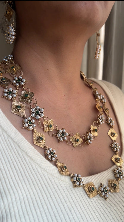 Double layer necklace set Green