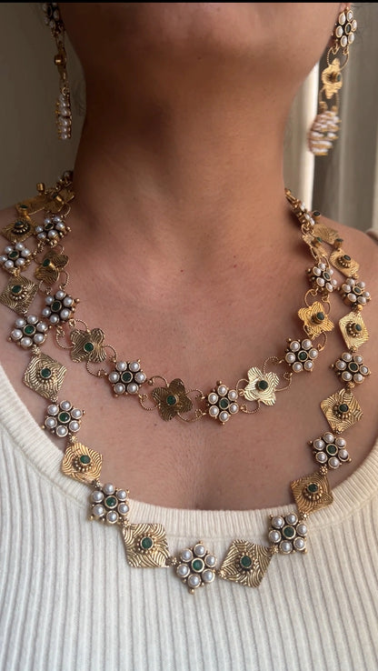 Double layer necklace set Green