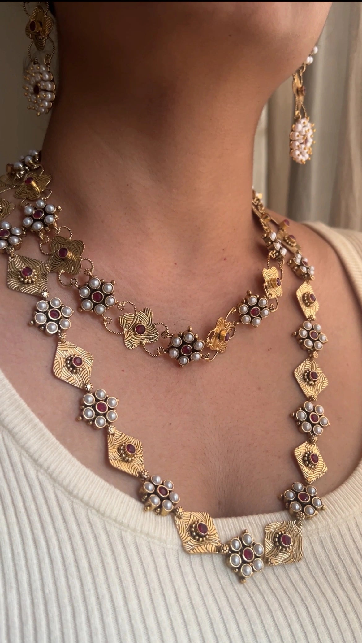 Double layer necklace set Red