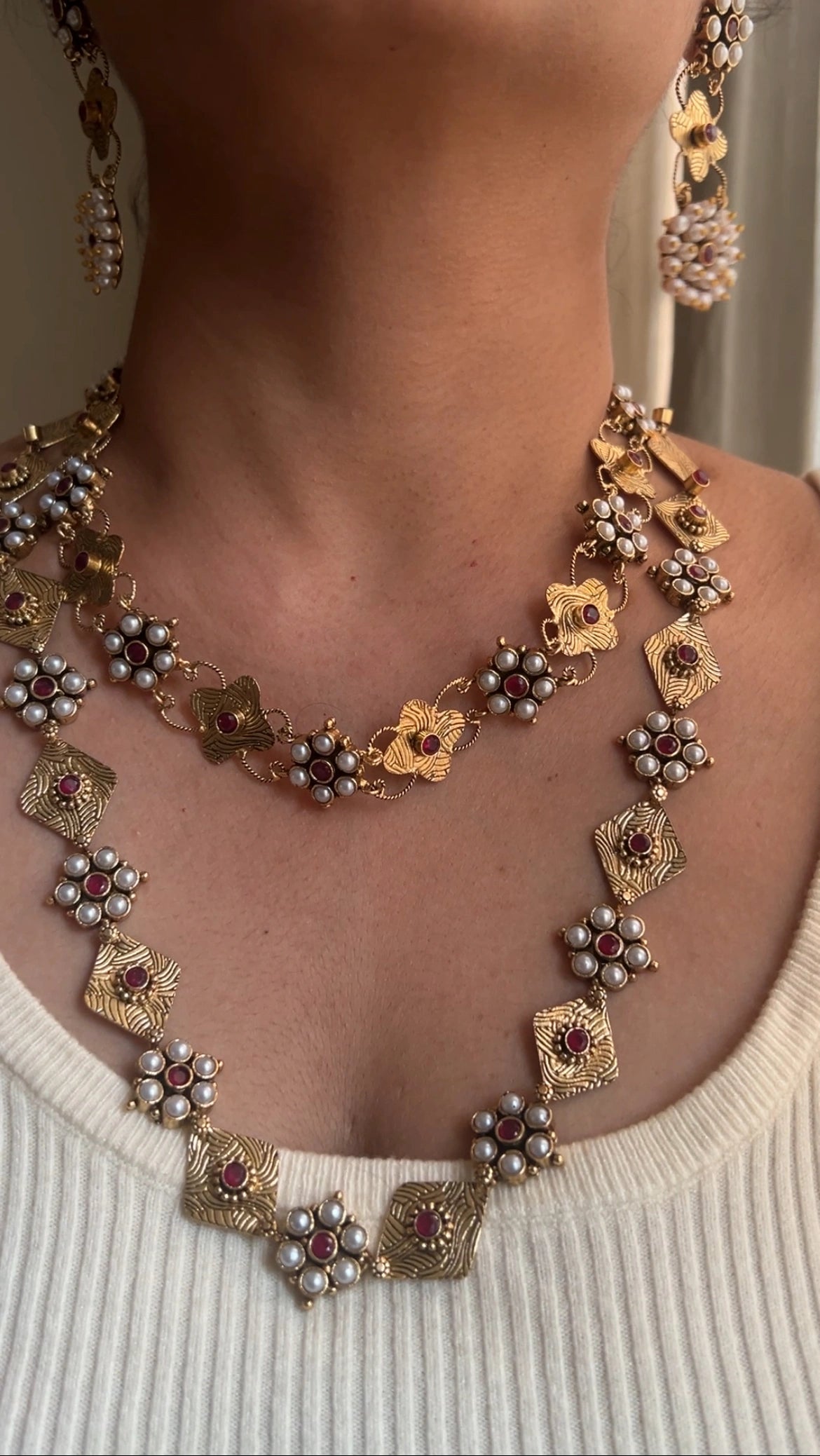 Double layer necklace set Red
