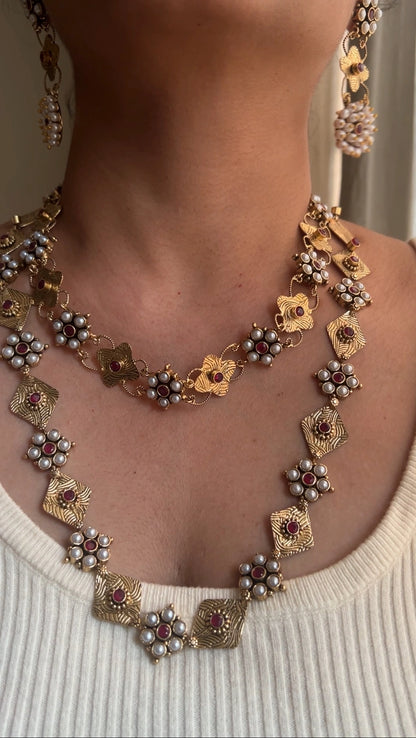 Double layer necklace set Red
