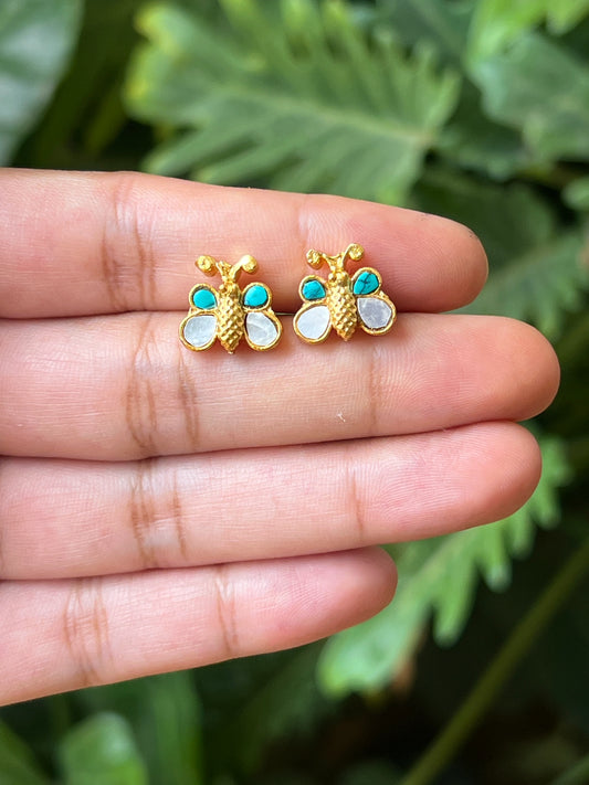 butterfly studs (white,turquoise blue)