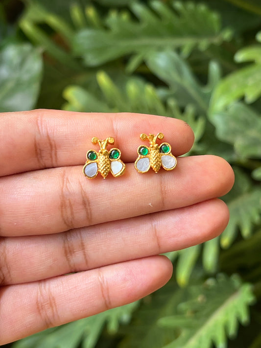 butterfly studs (white,green)