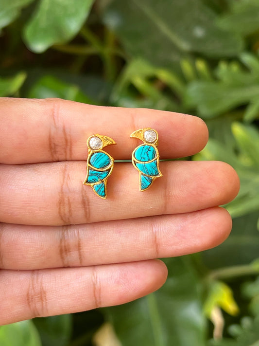 parrot studs (turkuoise blue&white)