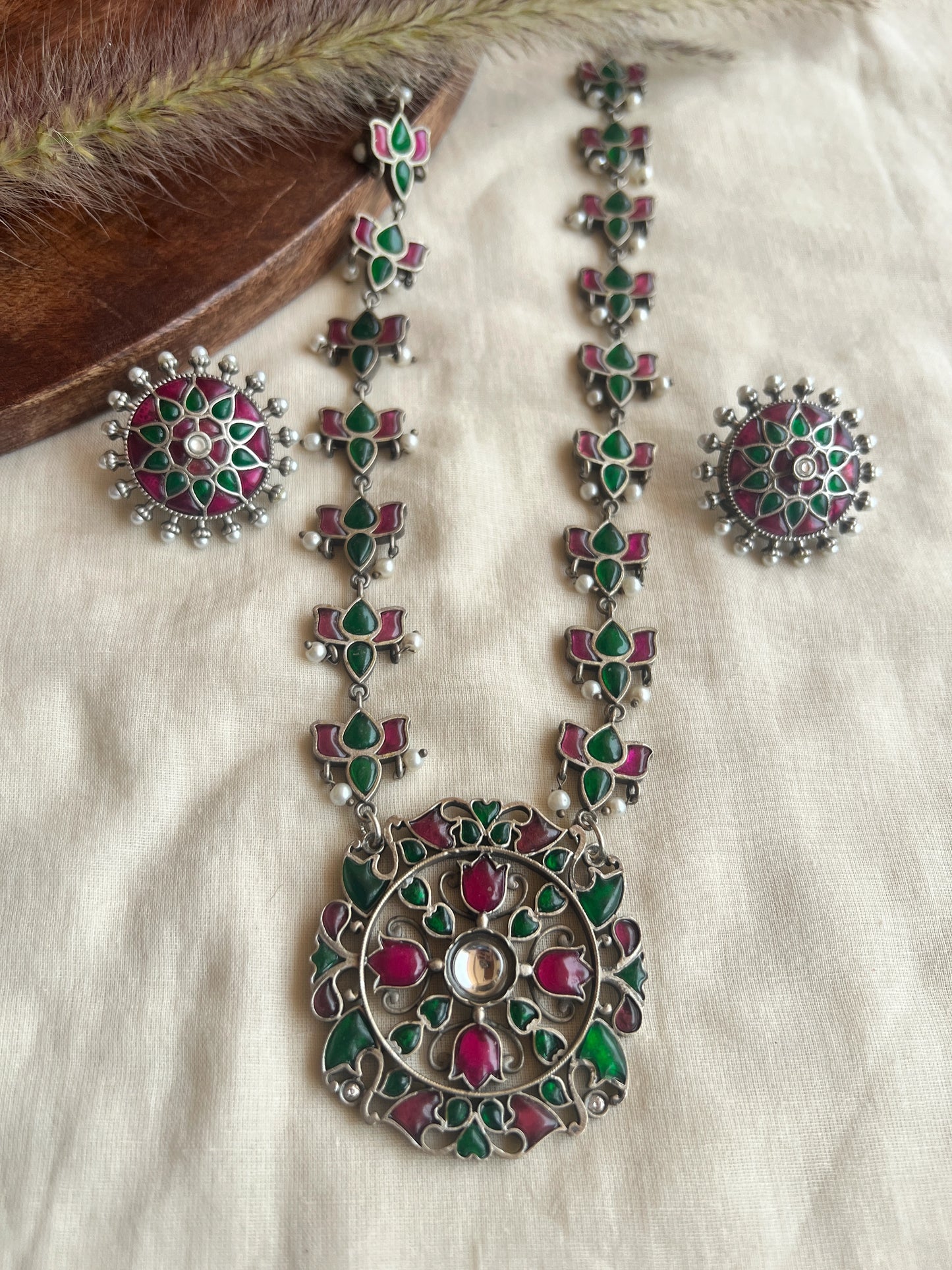 Oxidised kundhan necklace set