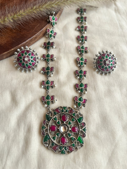 Oxidised kundhan necklace set