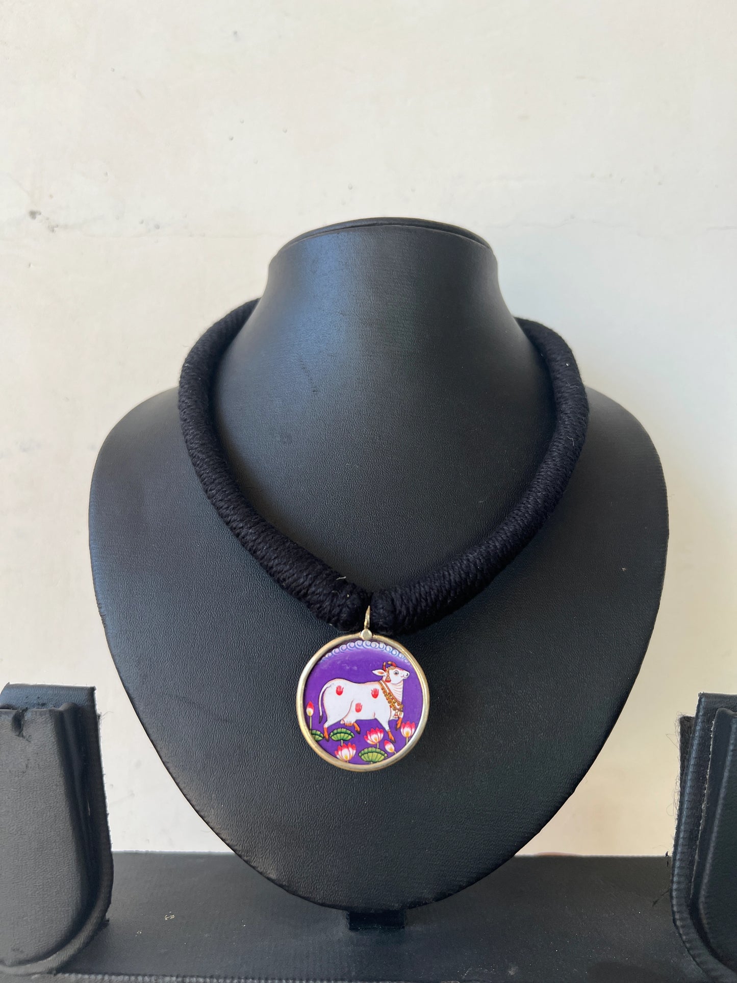 Black thread necklace with earrings