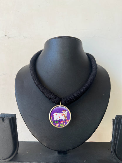 Black thread necklace with earrings