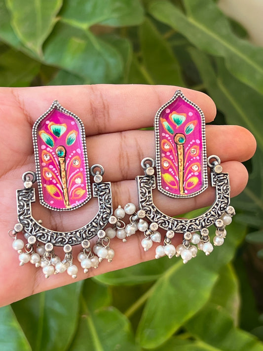 Dark pink handpainted earrings