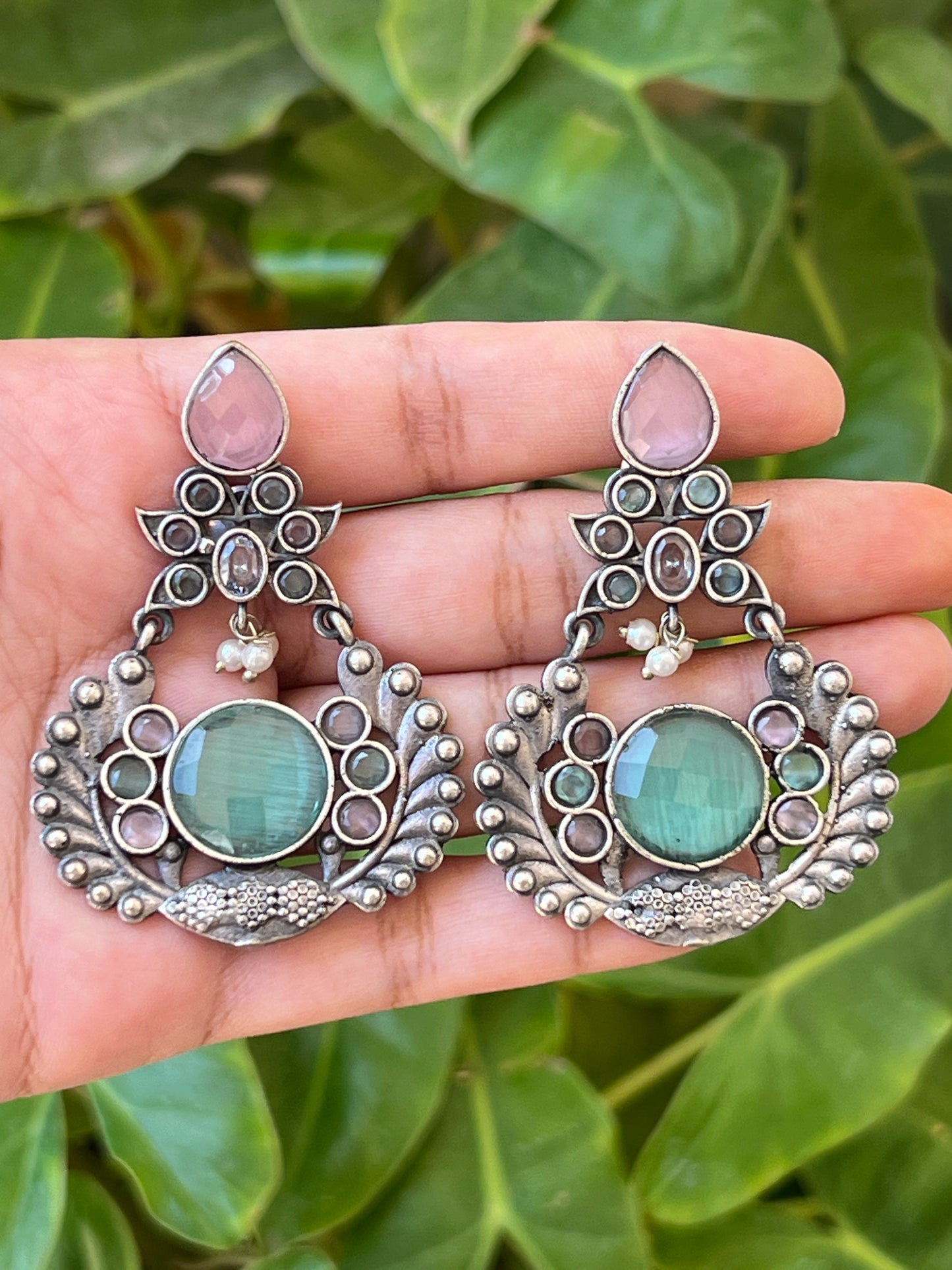 Pink and mint chandbalis