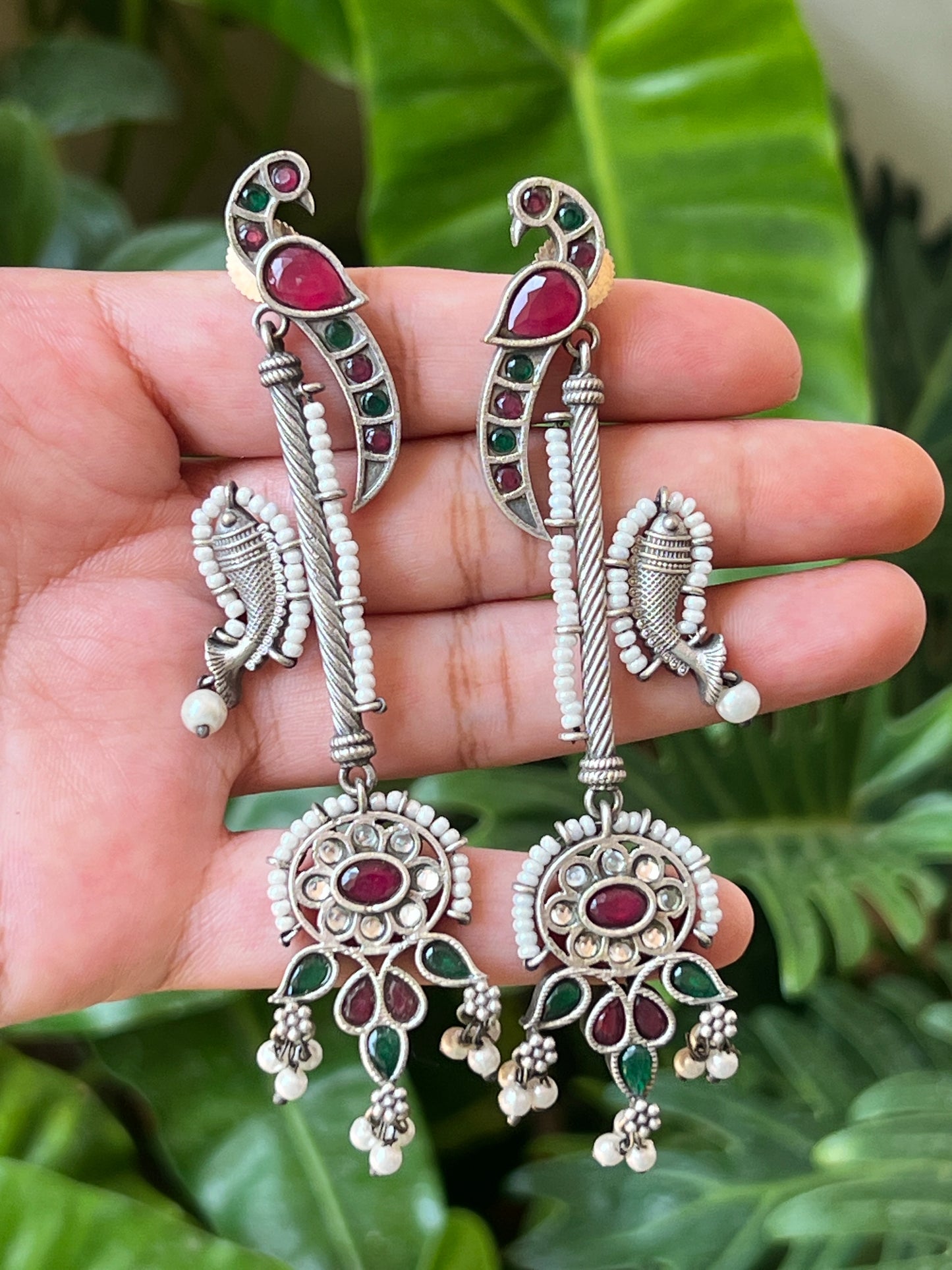 Oxidised fusion statement earrings