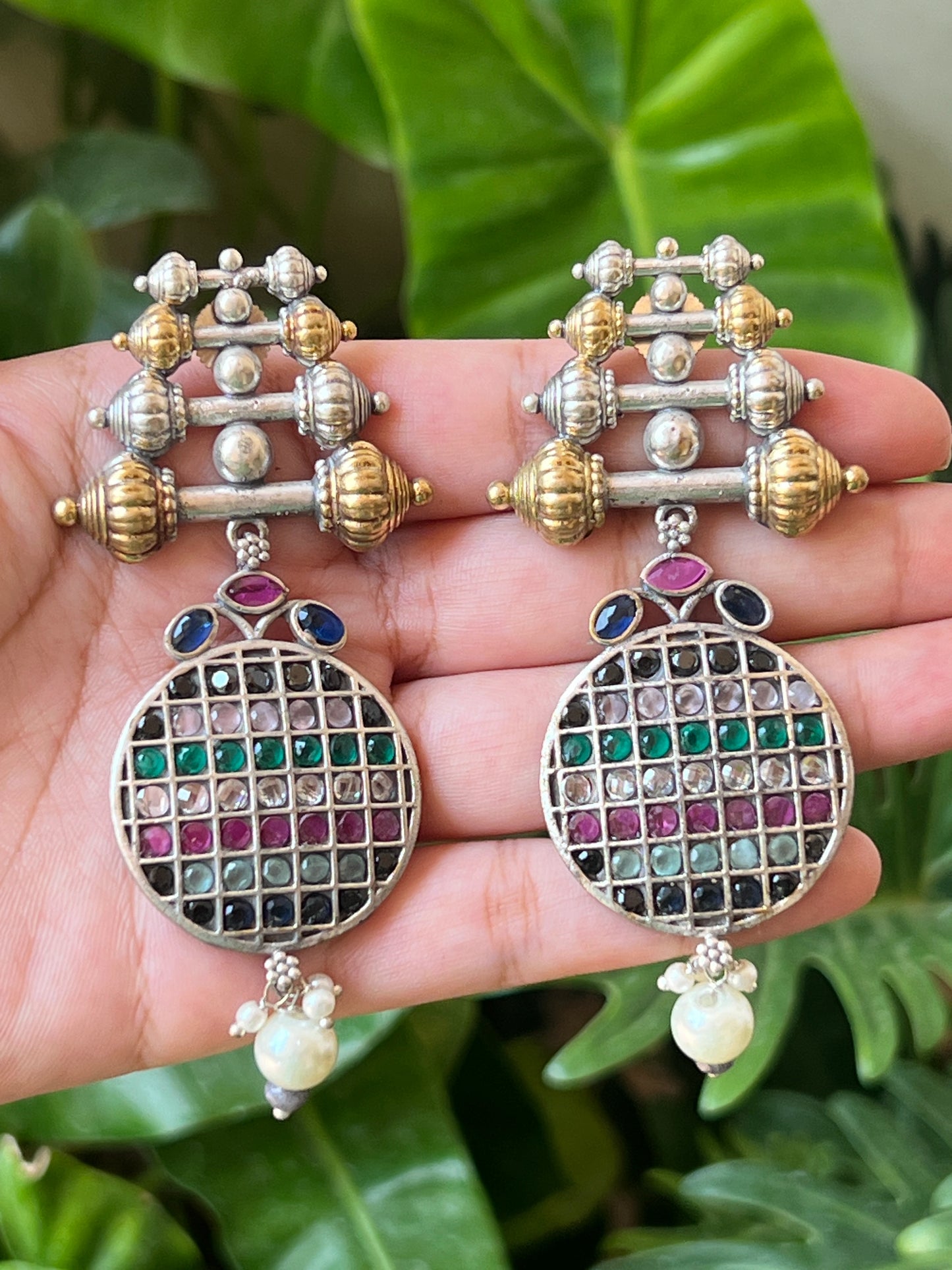 Dual tone fusion statement earrings