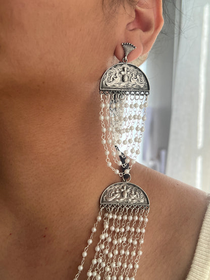 Oxidised pearl multi layer necklace set