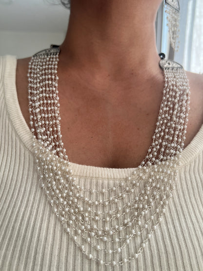 Oxidised pearl multi layer necklace set