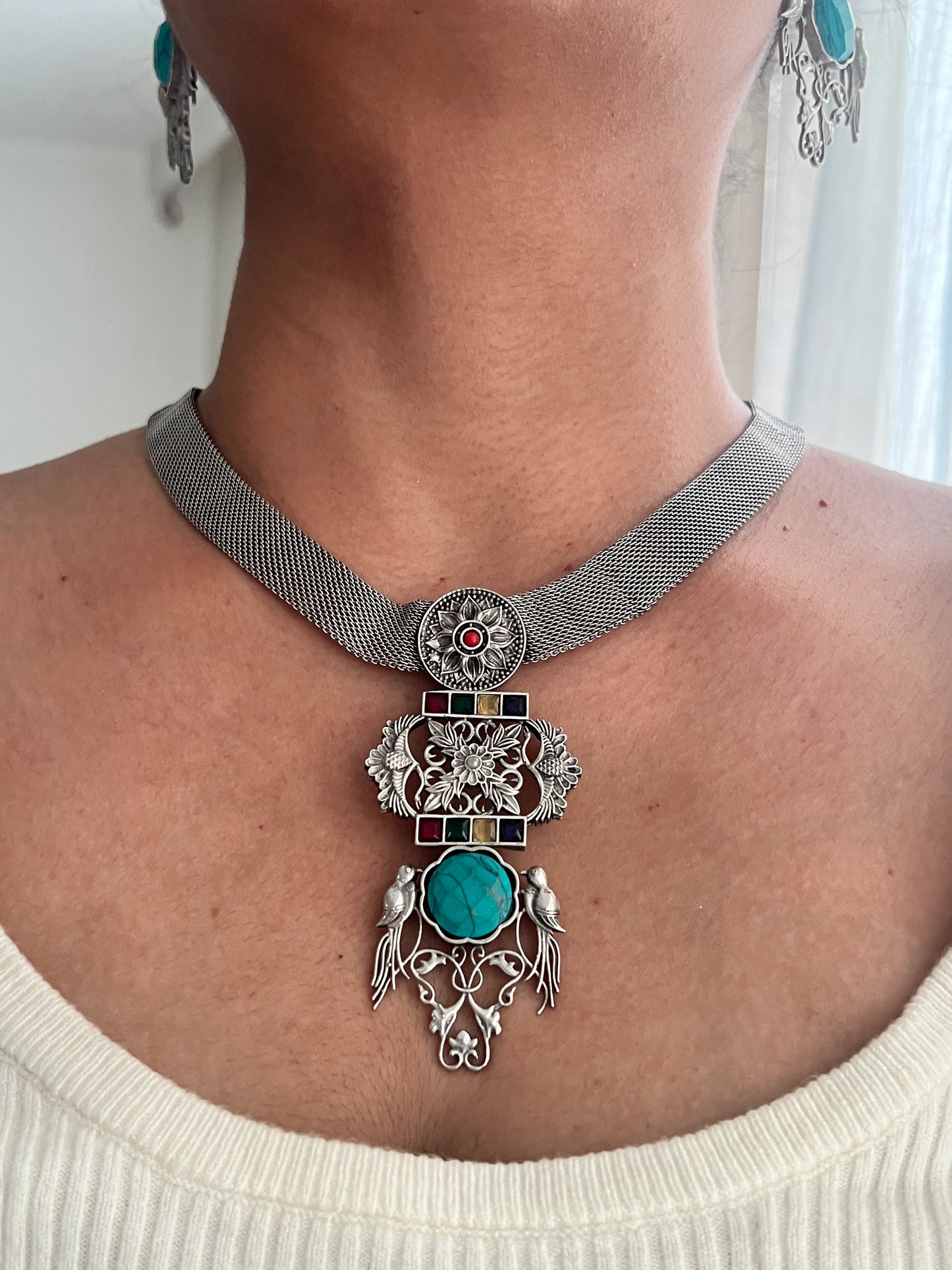 Oxidised fusion necklace set