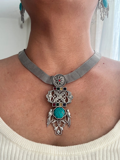 Oxidised fusion necklace set