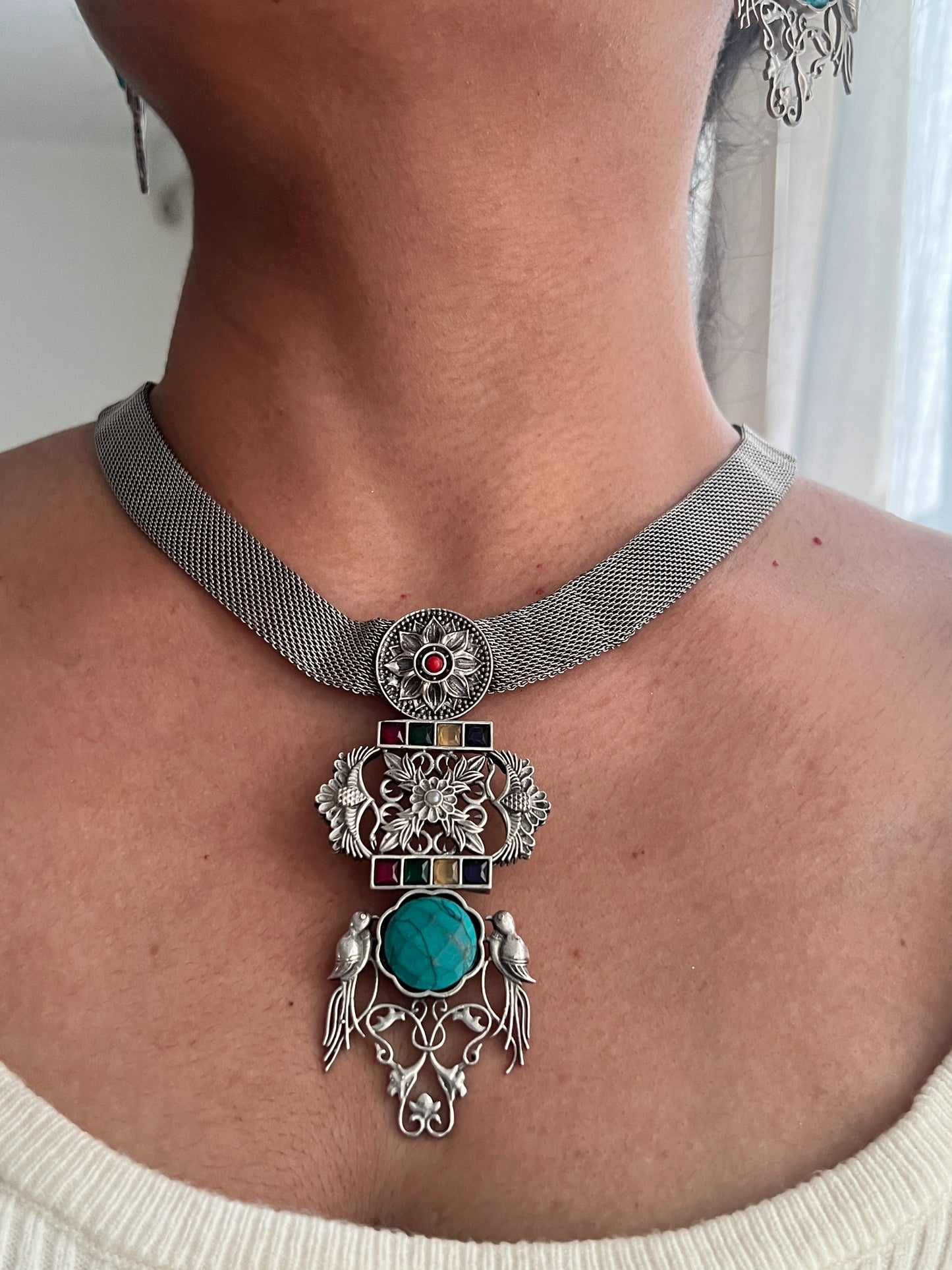 Oxidised fusion necklace set