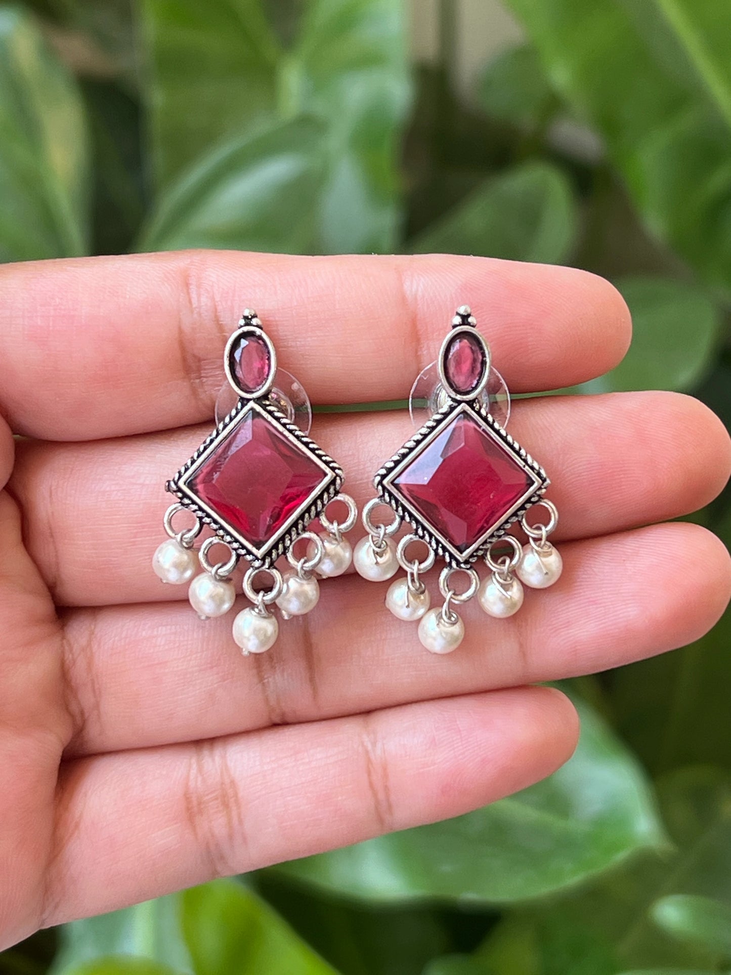 Red stone earrings