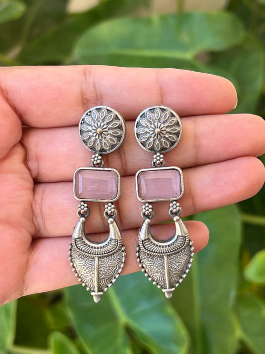 Oxidised pink stone earrings