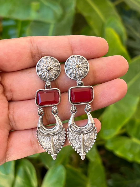 Oxidised red stone earrings