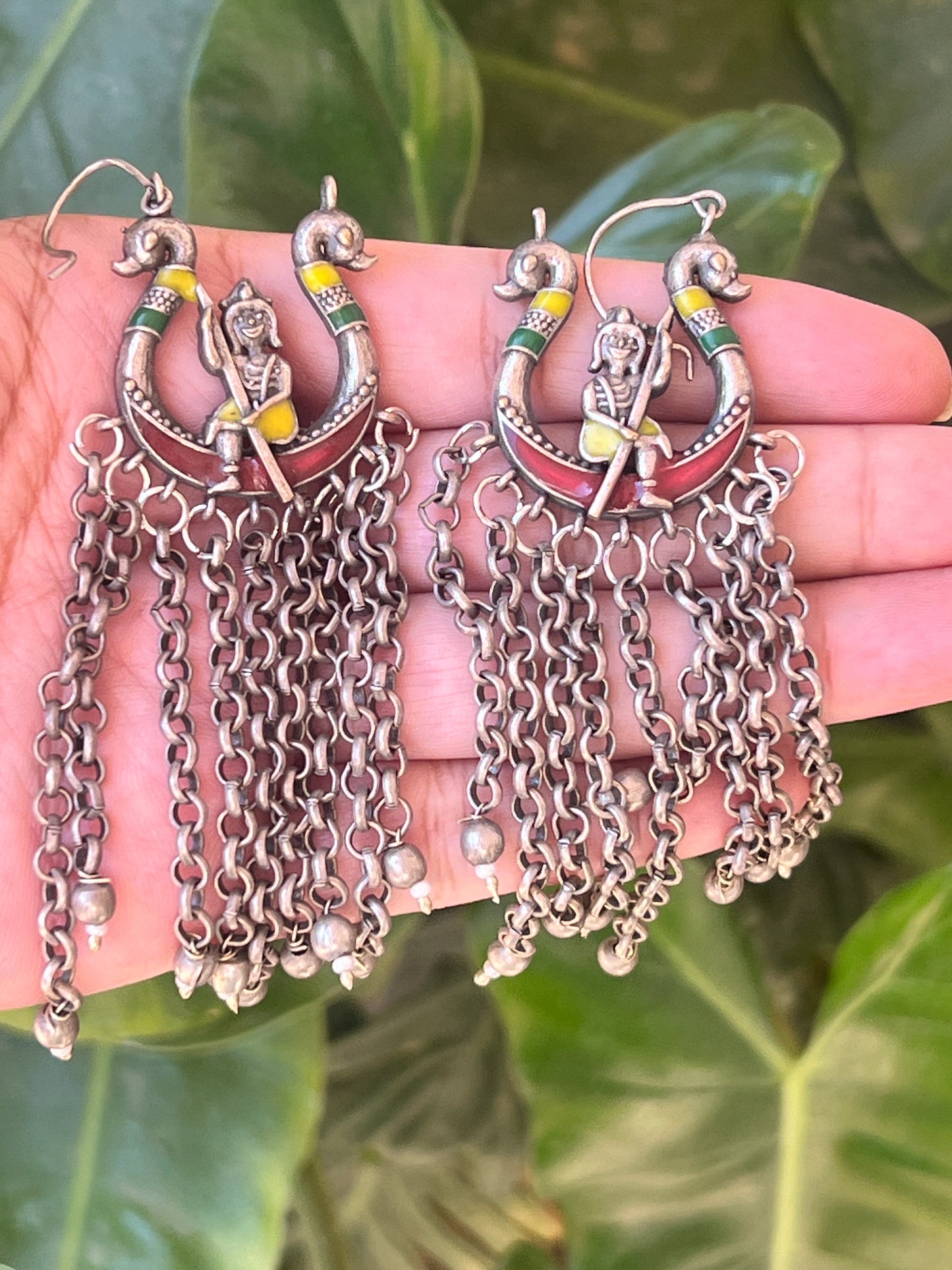 Oxidised enamel statement earrings