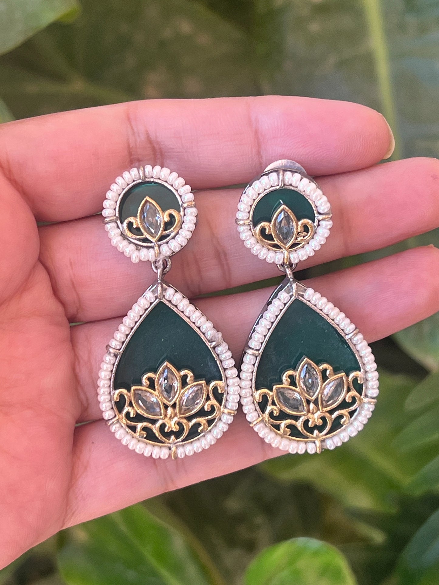 Green stone earrings