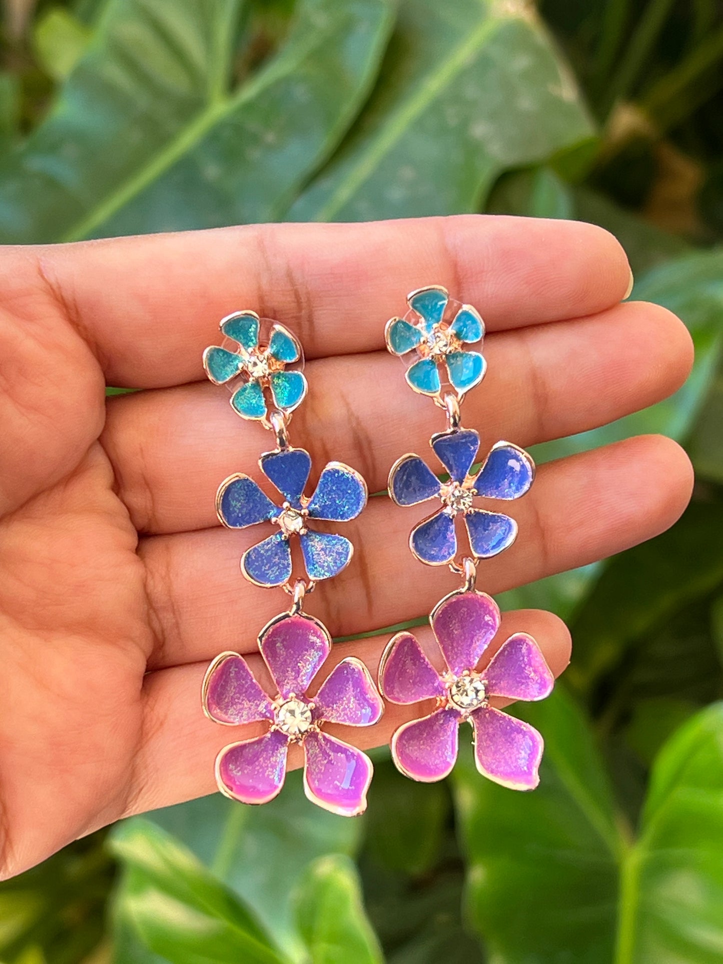 Flower earrings triple layer