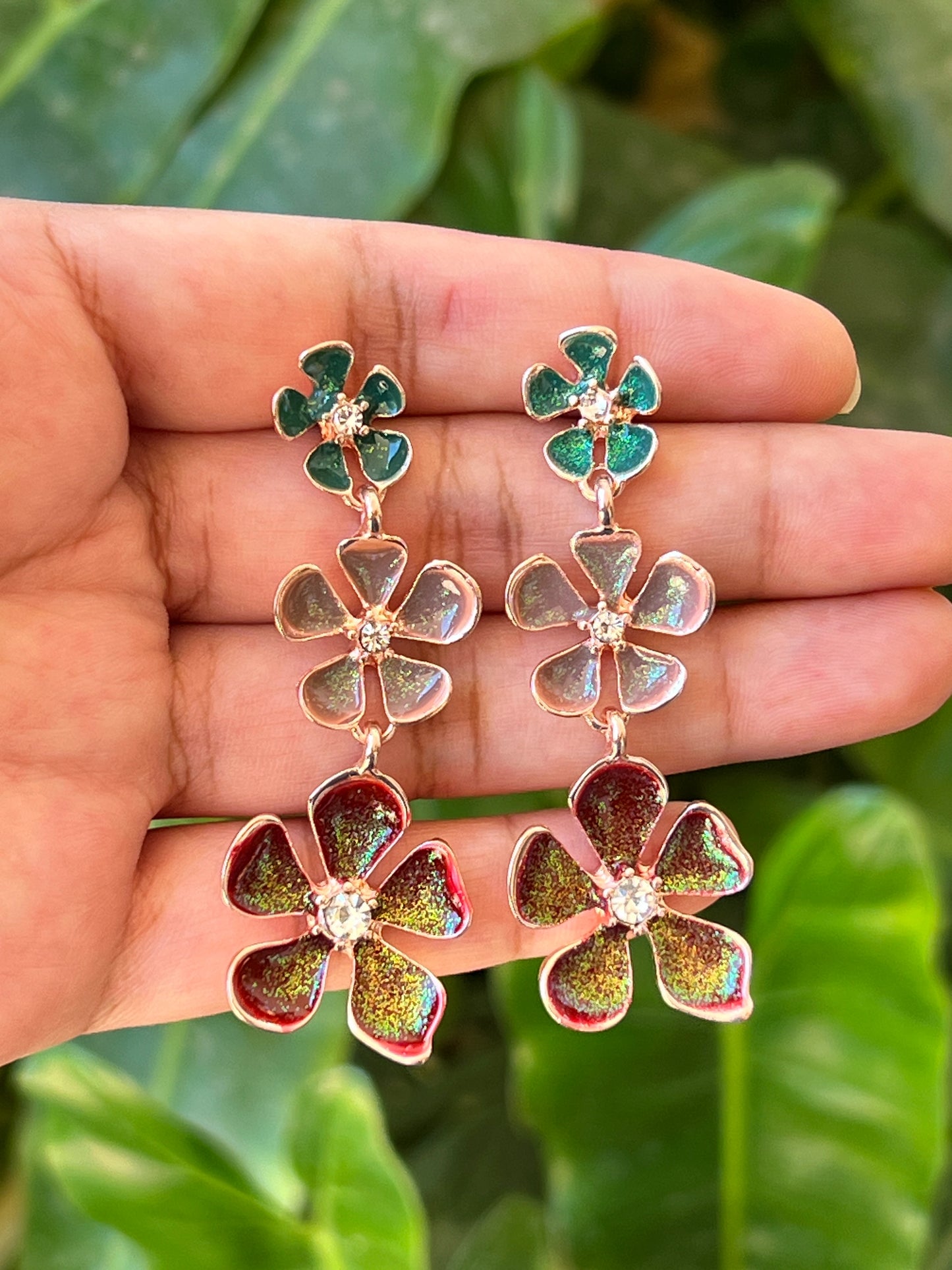 Flower earrings triple layer