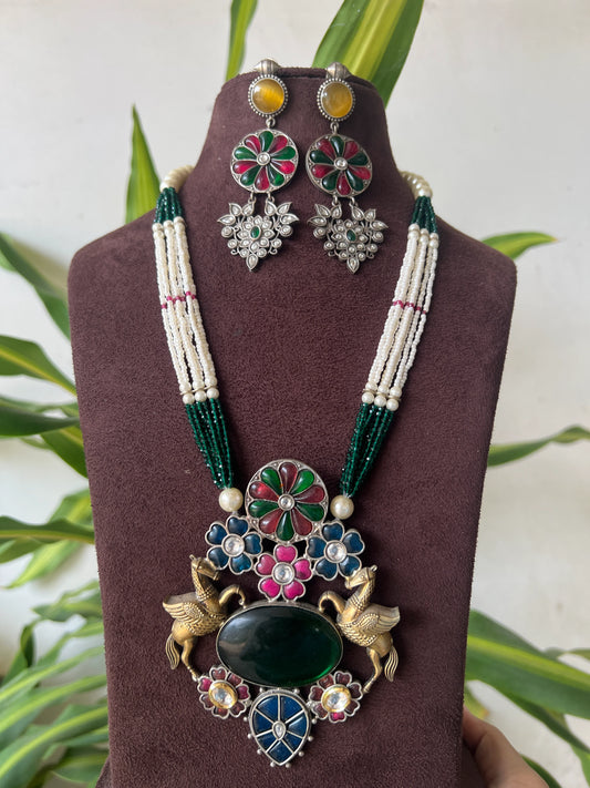 Dual tone green necklace set