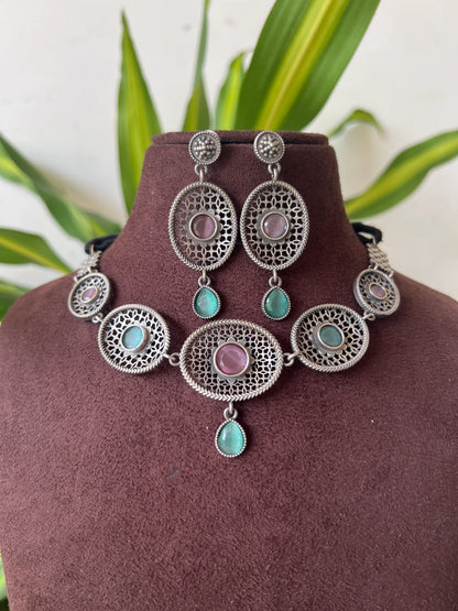 Oxidised necklace set