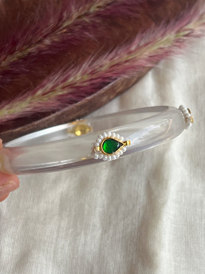 Transparent Resin kundhan bangle (green)