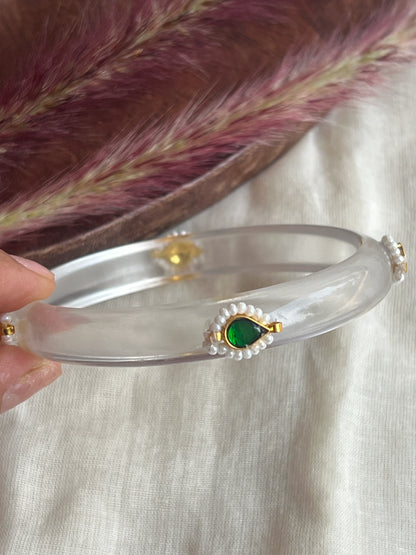 Transparent Resin kundhan bangle (green)