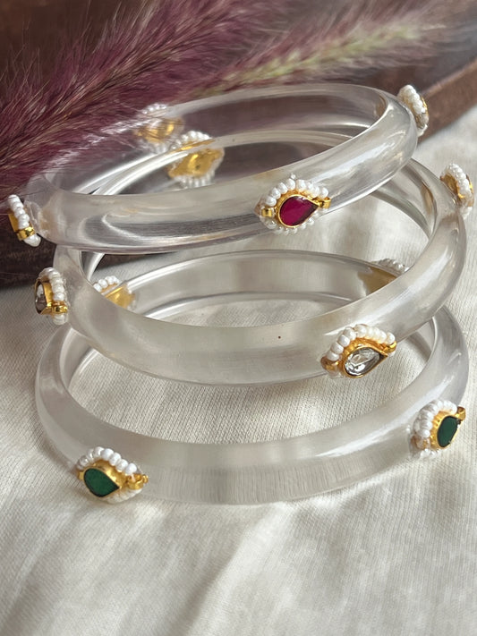 Combo of 3 resin kundhan bangles
