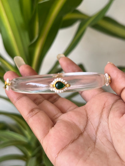 Transparent Resin kundhan bangle (green)