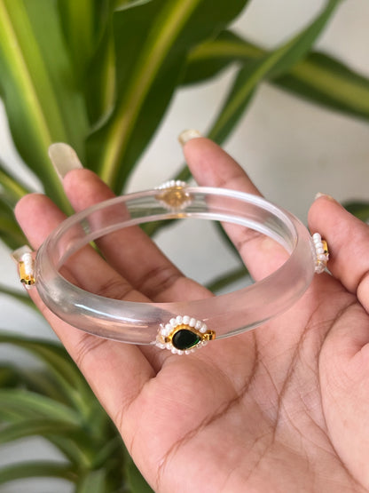 Transparent Resin kundhan bangle (green)