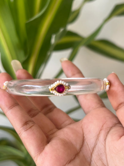Transparent Resin kundhan bangle (red)