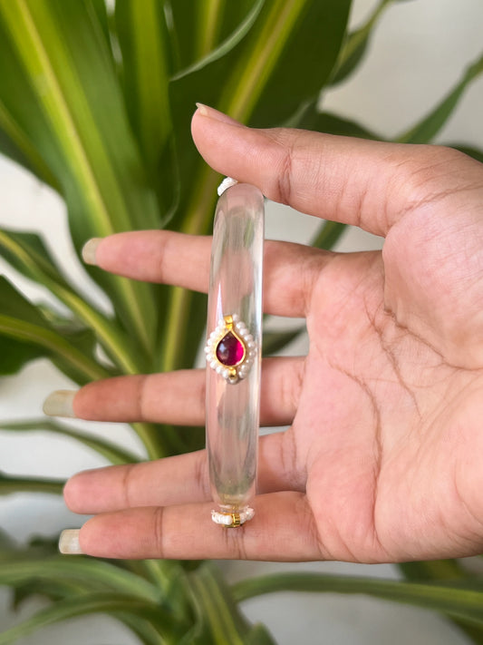 Transparent Resin kundhan bangle (red)