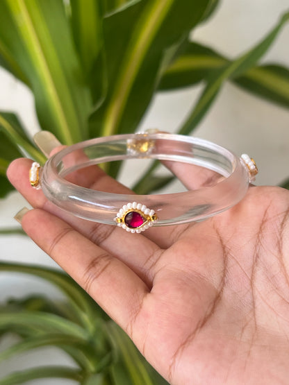 Transparent Resin kundhan bangle (red)