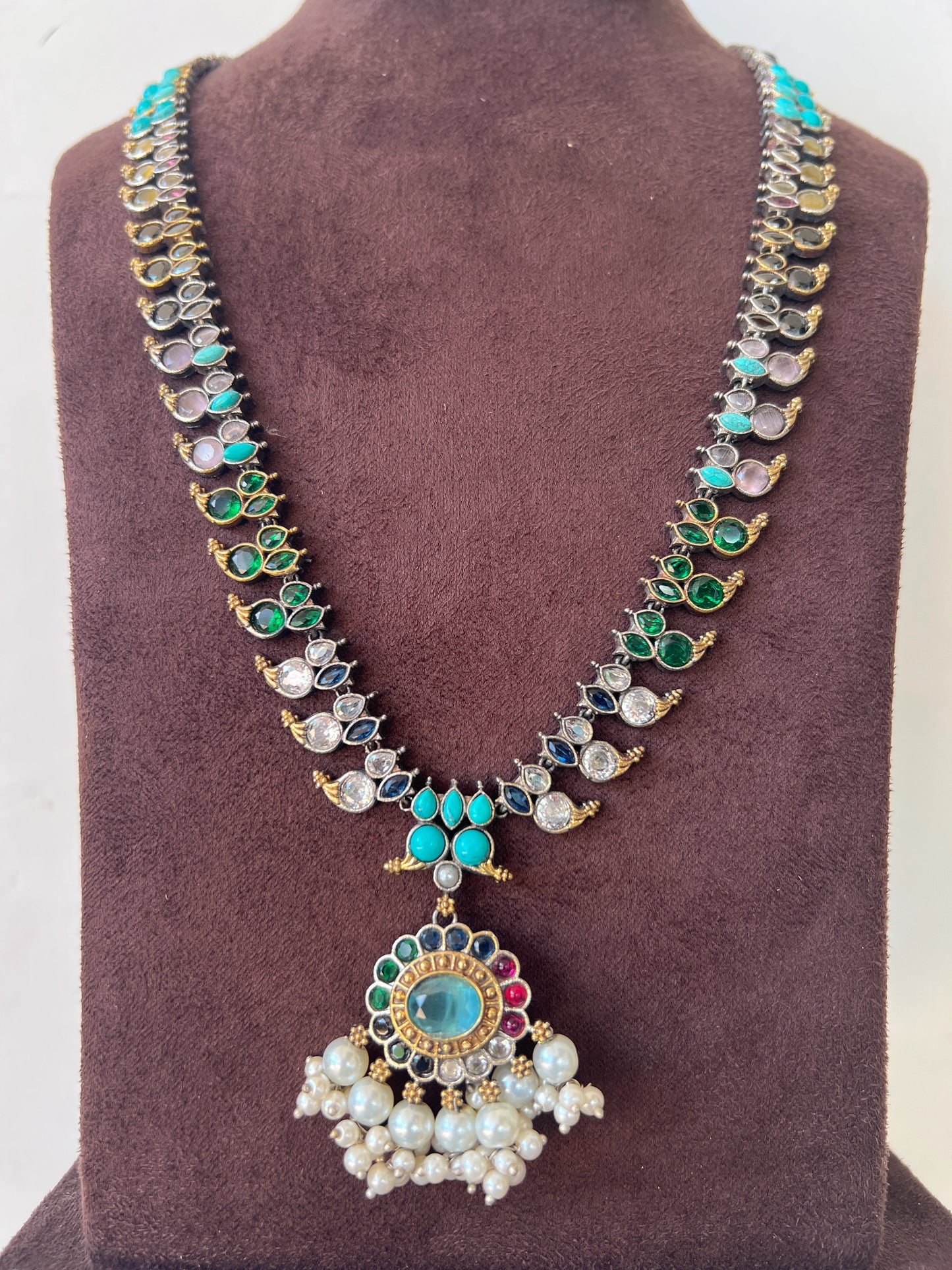 Dual tone multi colour mango necklace set