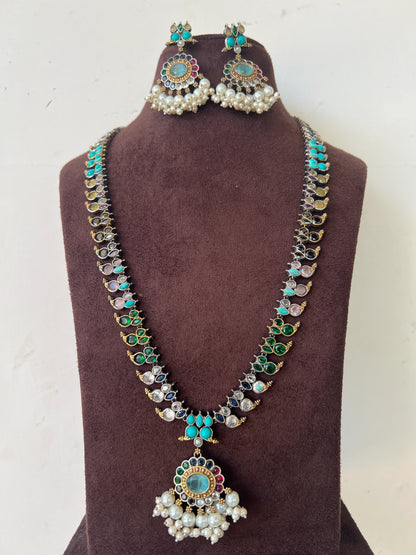 Dual tone multi colour mango necklace set