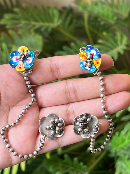 Meenakari earrings with ear chain
