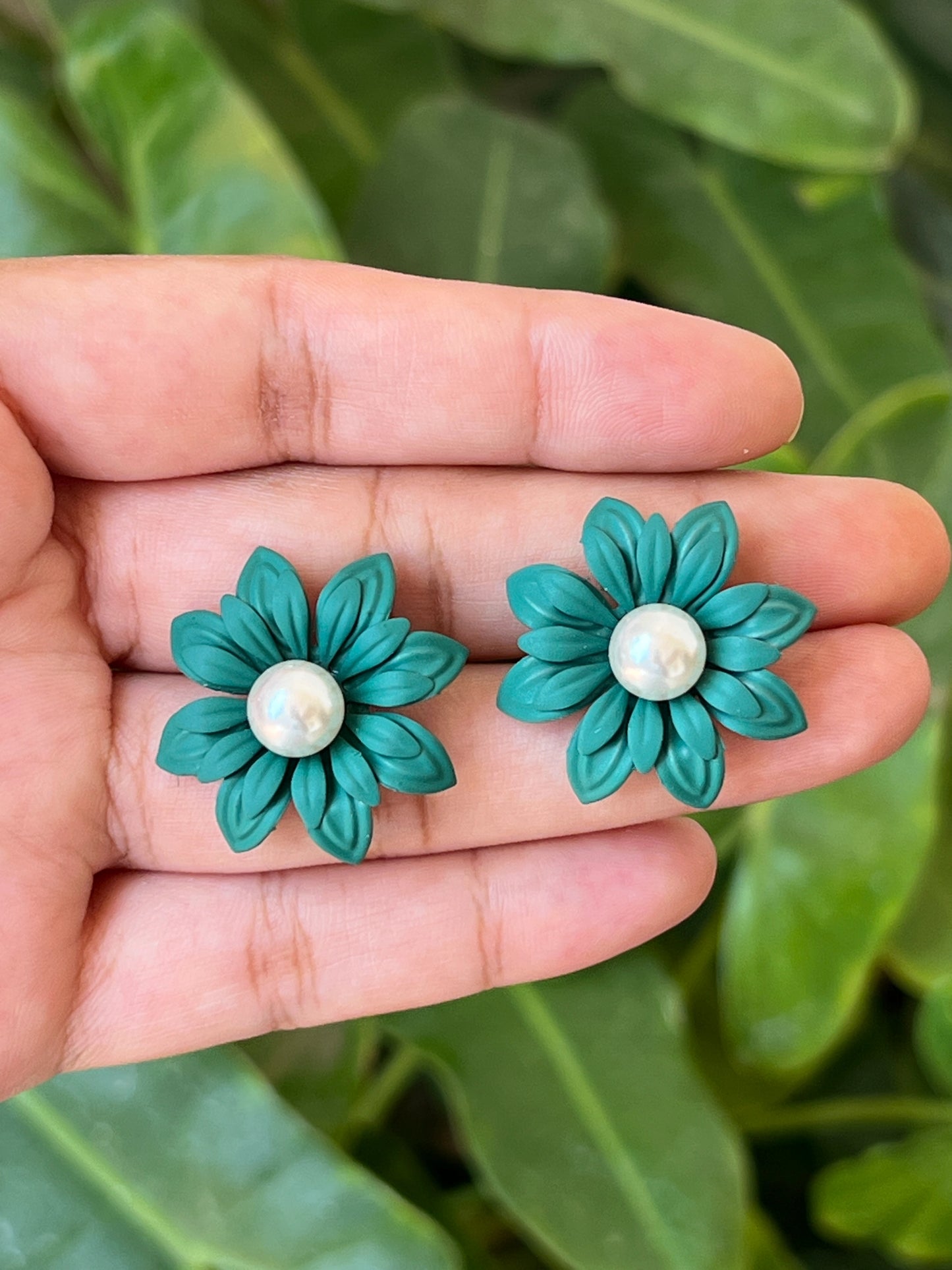 Green flower earrings