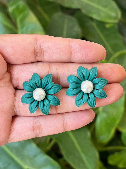 Green flower earrings