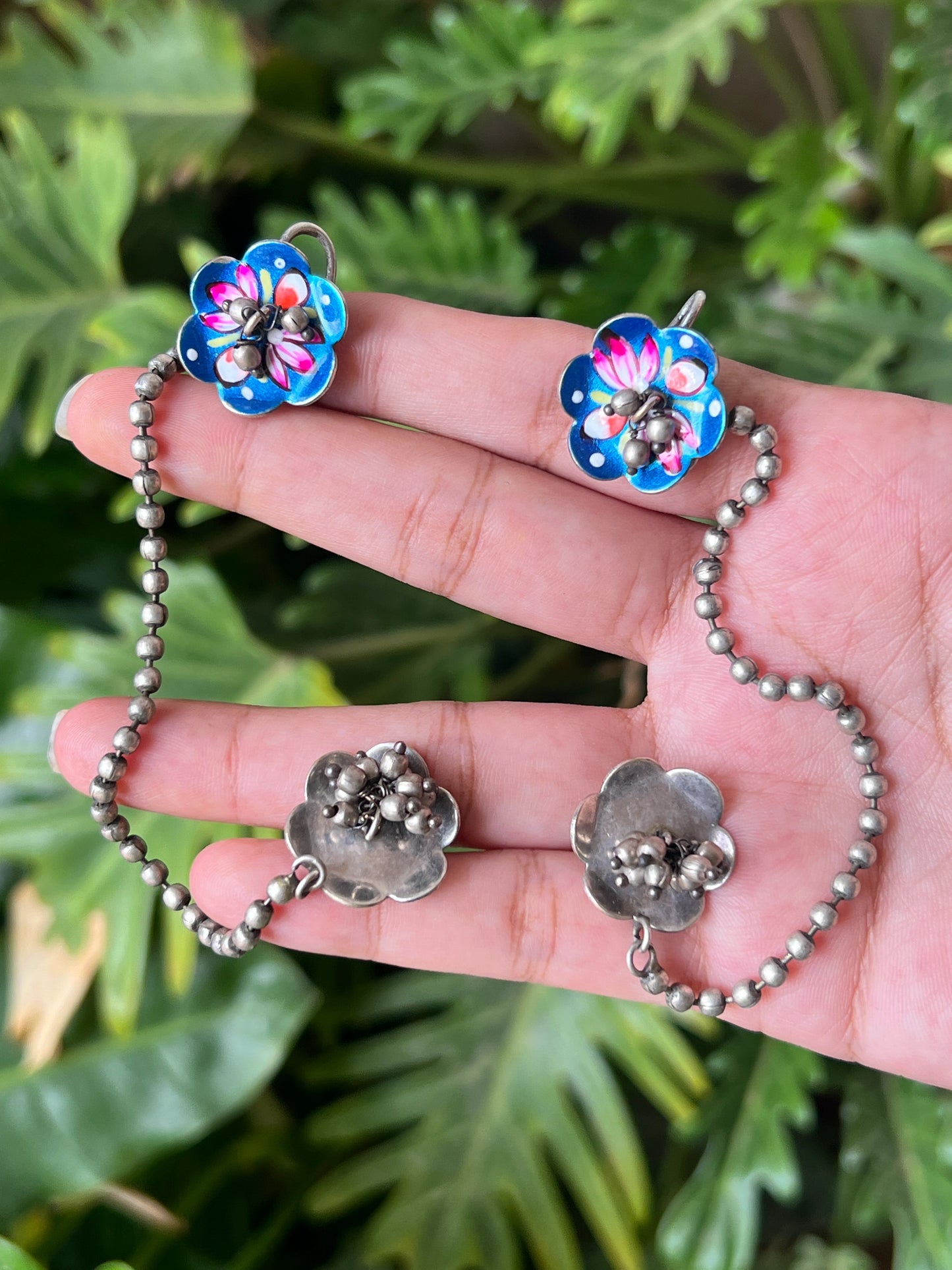 Meenakari earrings with ear chain
