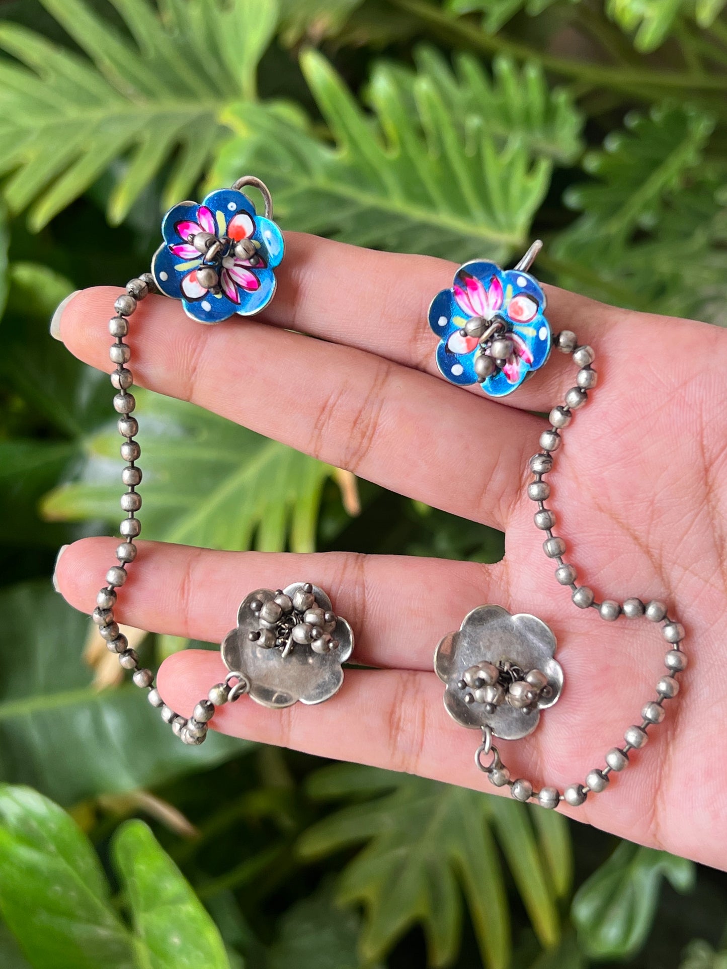 Meenakari earrings with ear chain