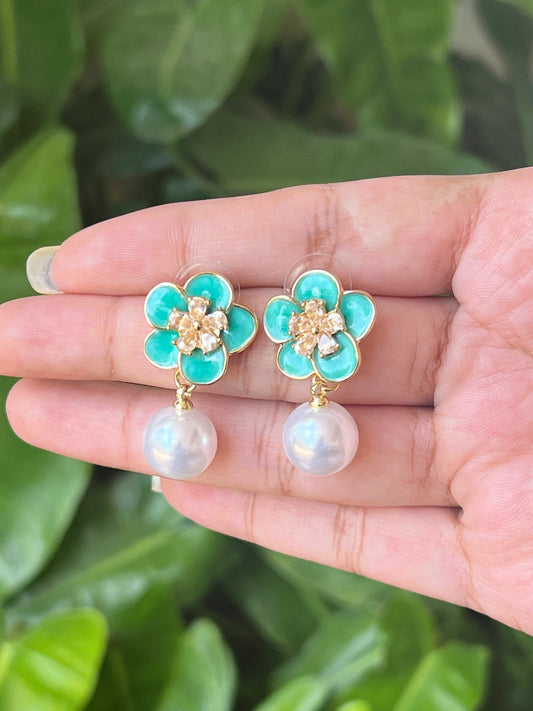 Blue flower drop earrings