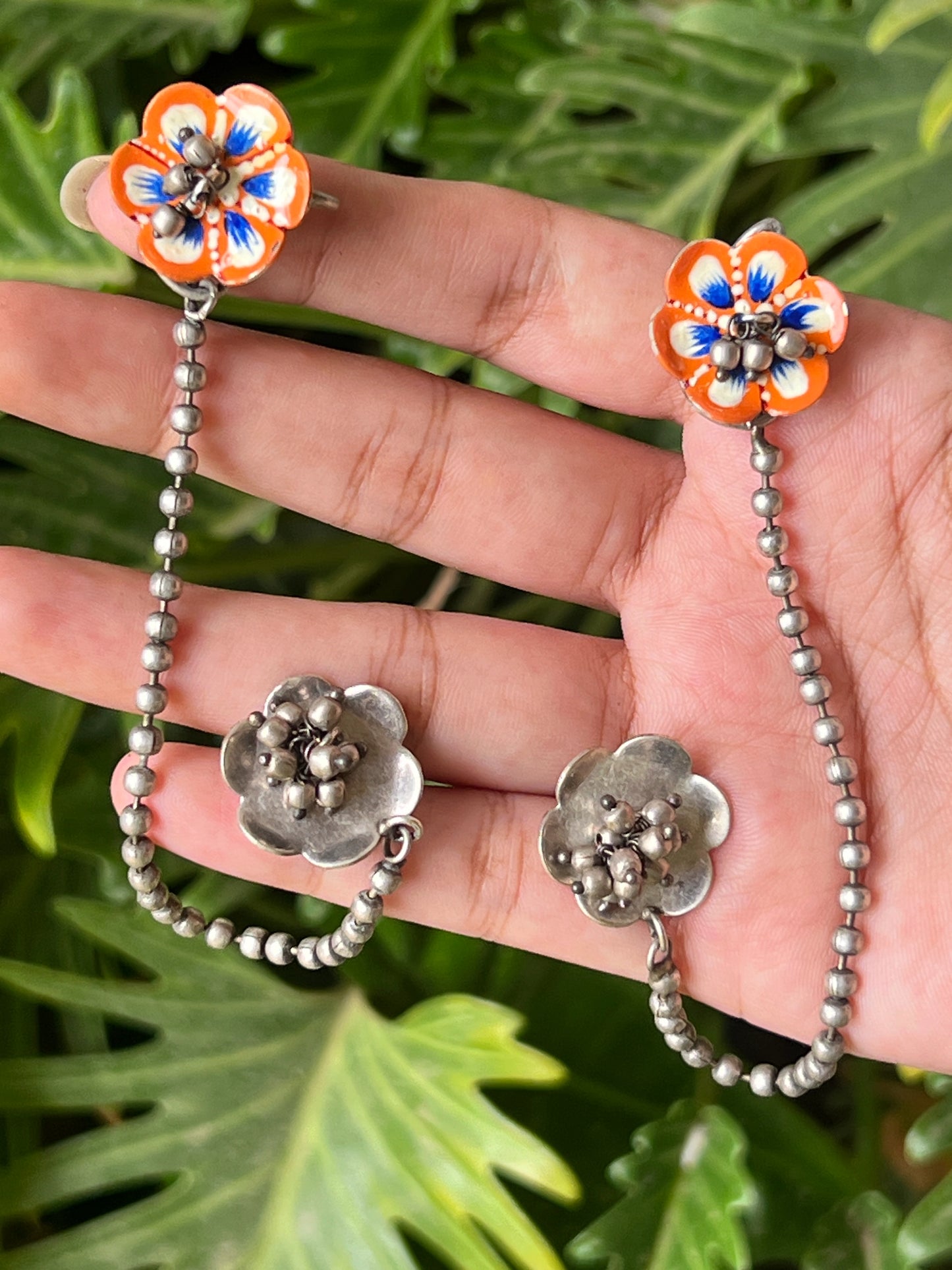 Meenakari earrings with ear chain