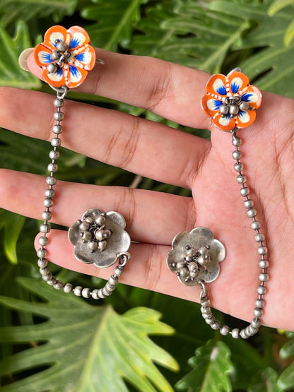 Meenakari earrings with ear chain