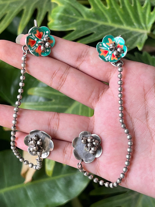 Meenakari earrings with ear chain