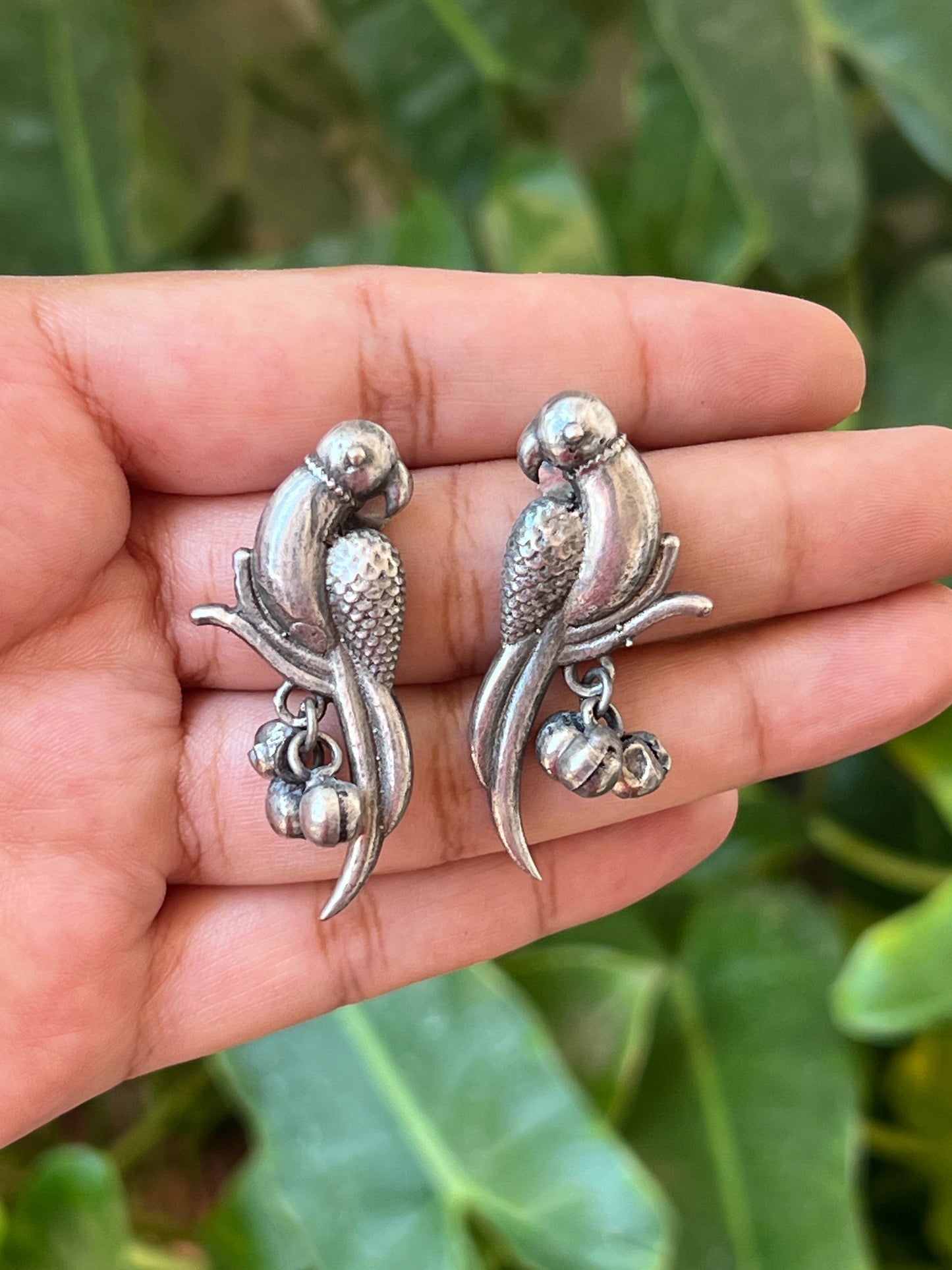 Oxidised parrot earrings